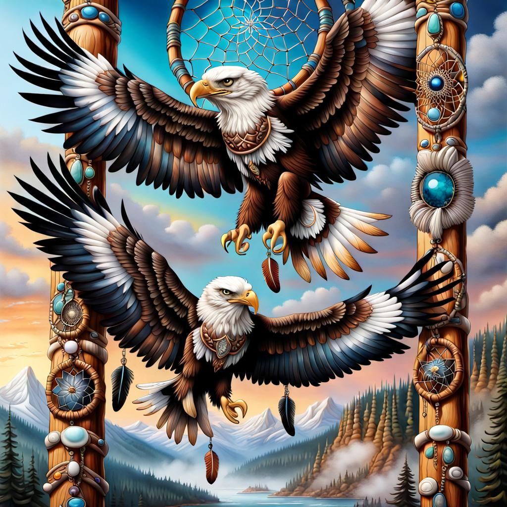 Dreamcatcher with Eagle in Hyperdetailed Airbrush Art