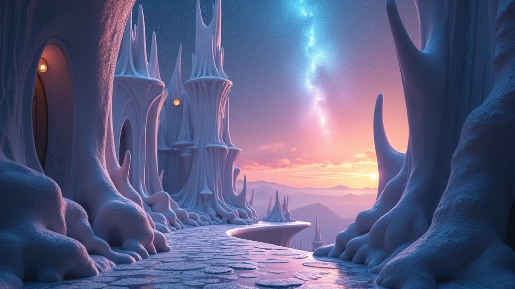 Ethereal Starlight Illuminates Organic Cityscape in Matte Pa...