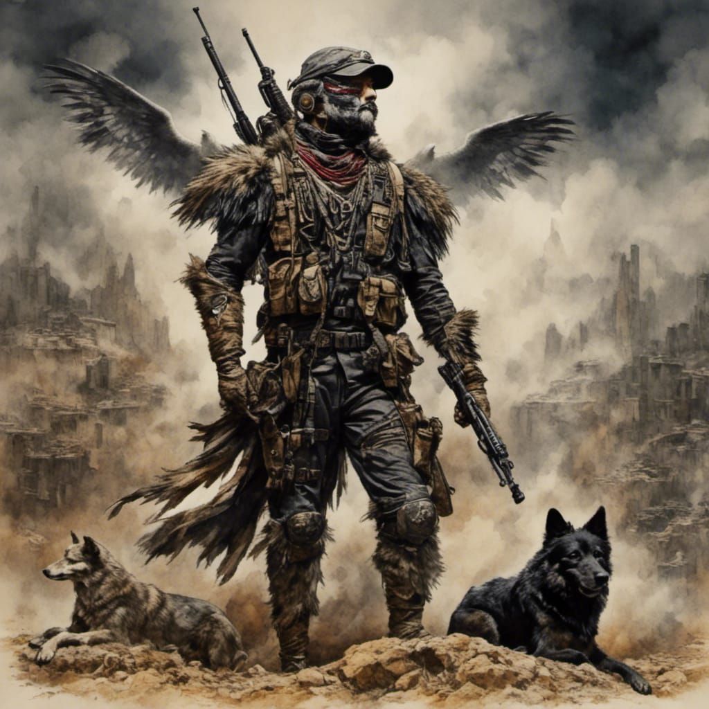 Wolf Warrior in Art Deco Style