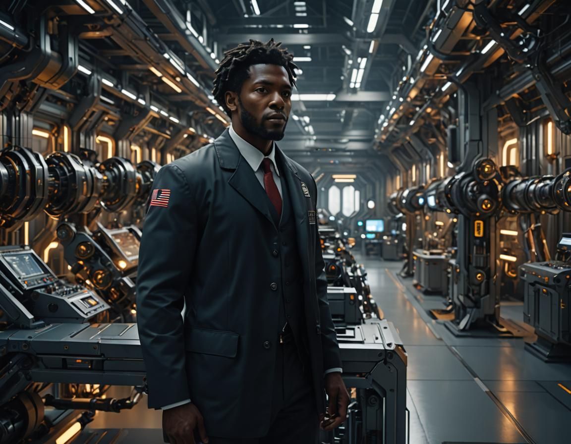 African American Scientist in Futuristic Sci-Fi Lab