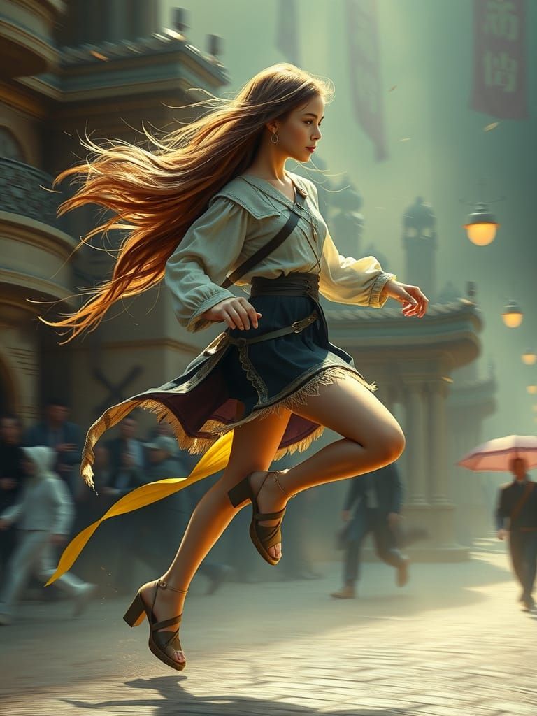 Healer Priestess in Dreamlike Motion: Photorealistic Scene