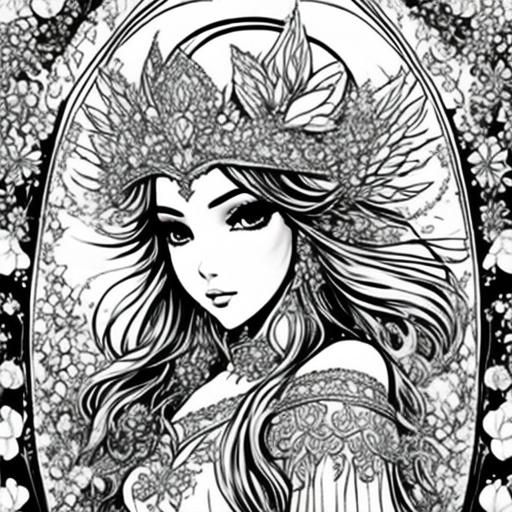 Fairy Coloring Page with Black Outlines