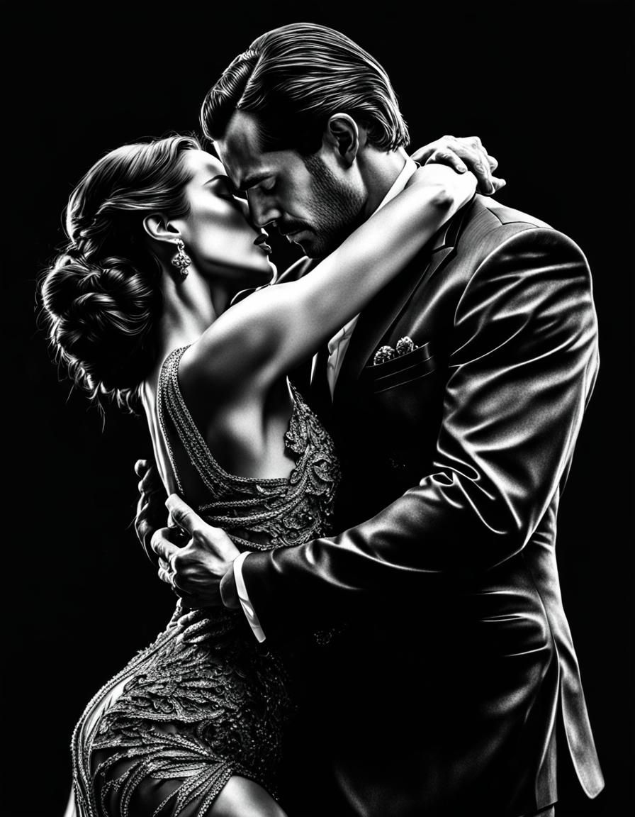Passionate Tango Embrace in Hyperrealistic Detail