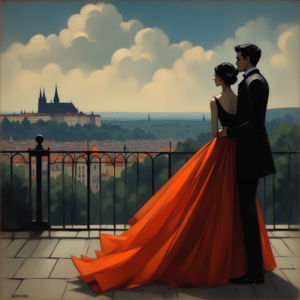 Lady in Evening Dress at Prague Castle