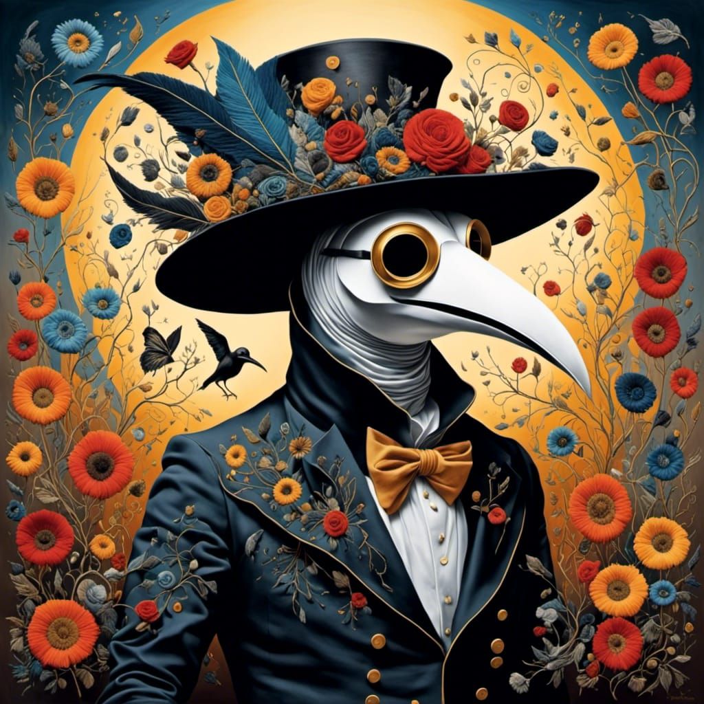 Embroidered Plague Doctor in Detailed Garb