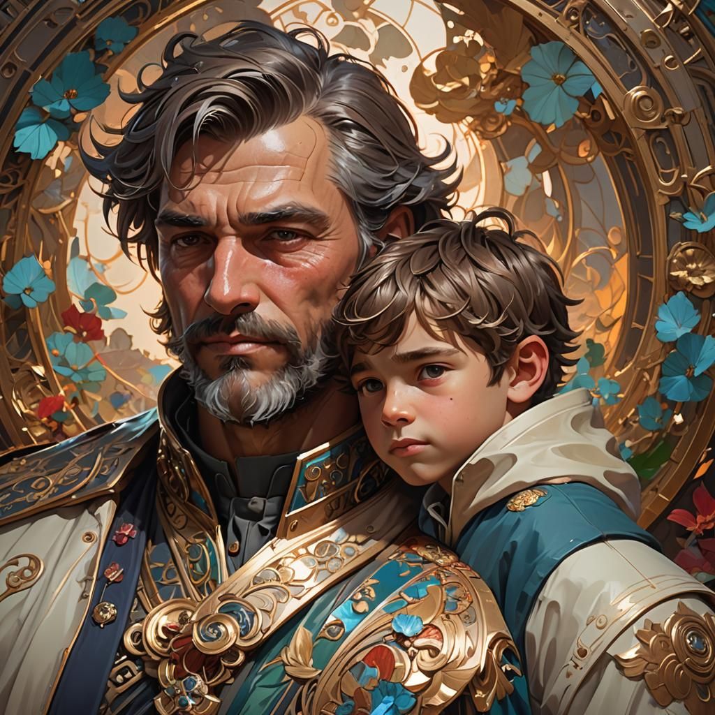Detailed Portrait of Father and Son, Trending Art