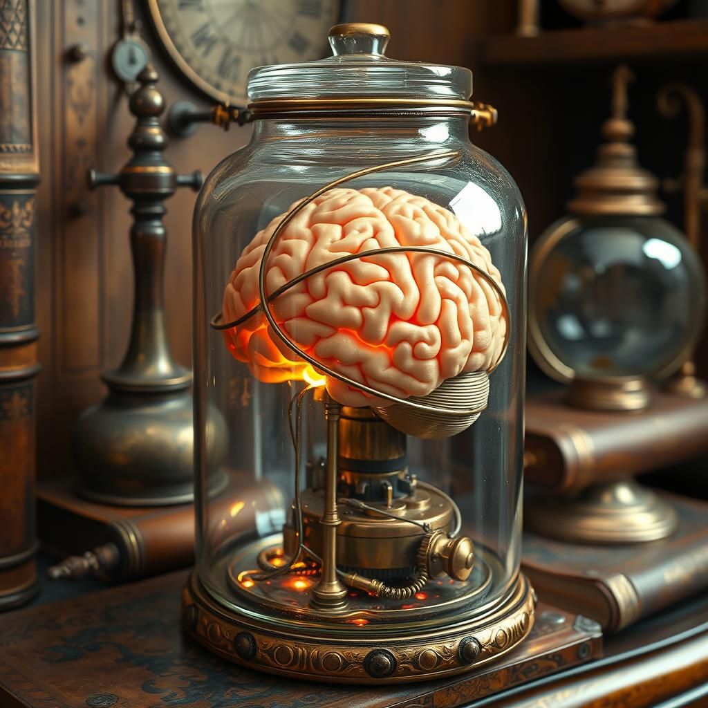 Steampunk Brain in Glass Jar, Victorian Era