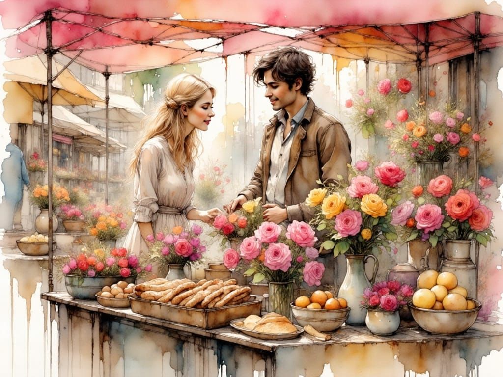 Romantic Parisian Moment at a Flower Stall
