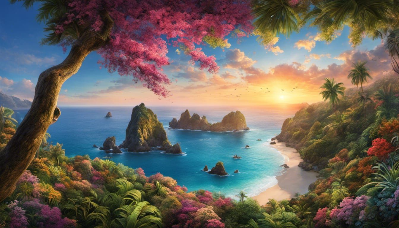 Enchanted Lush Beach Scene in Hyperdetailed Fantasy Style