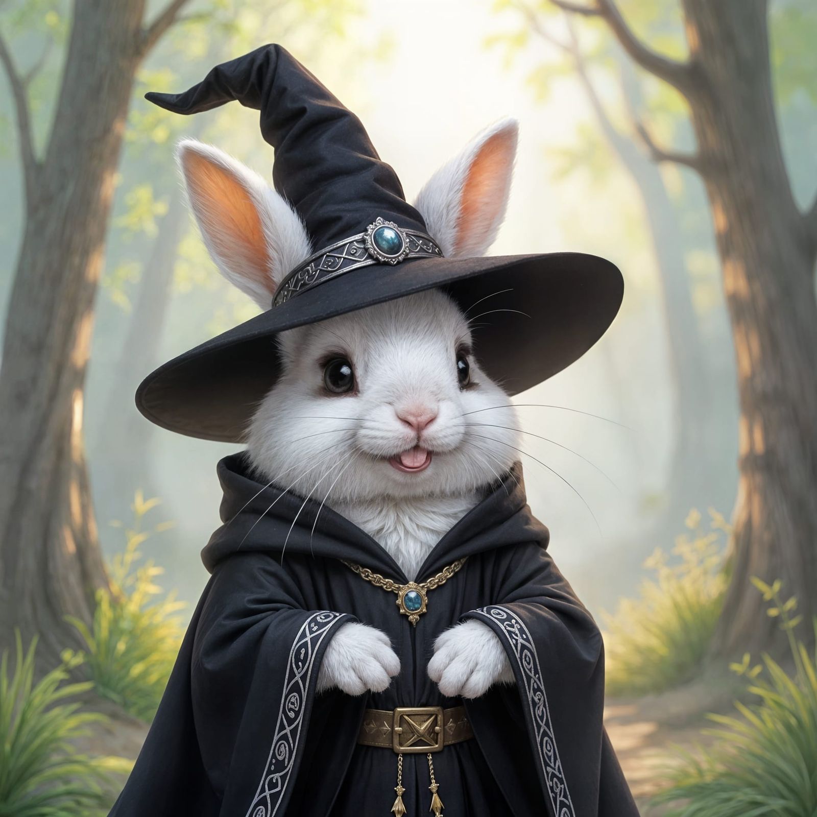 Laughing Wizard Bunny in Black Robe