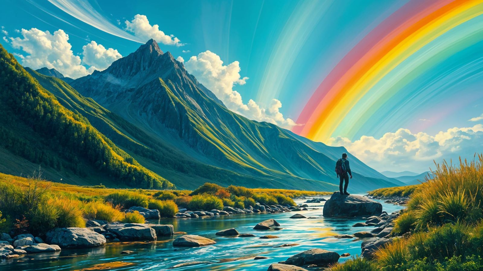 Vibrant Mountainscape in Abstract Art