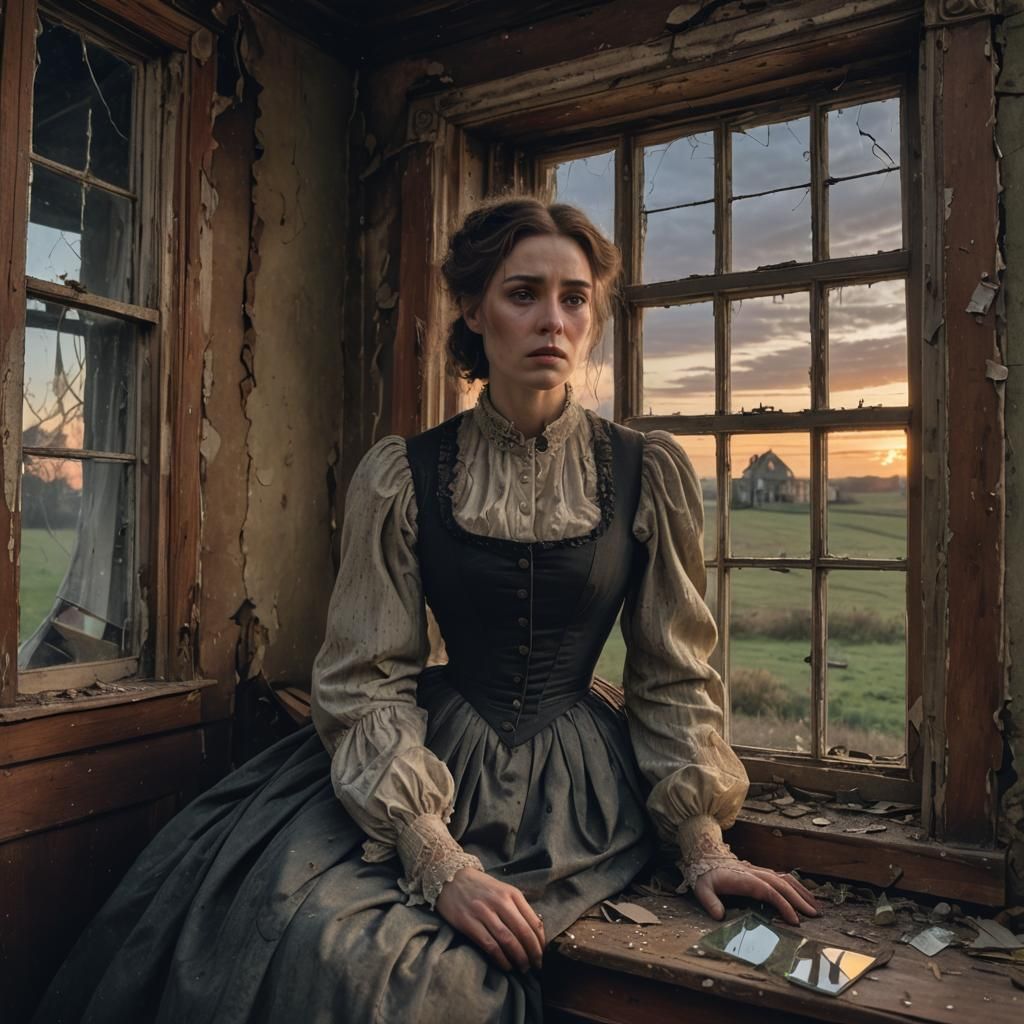 Ghost in Abandoned Victorian House at Twilight