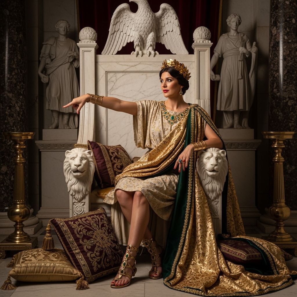 Roman Empress on High-Backed Throne, Professional Photograph...
