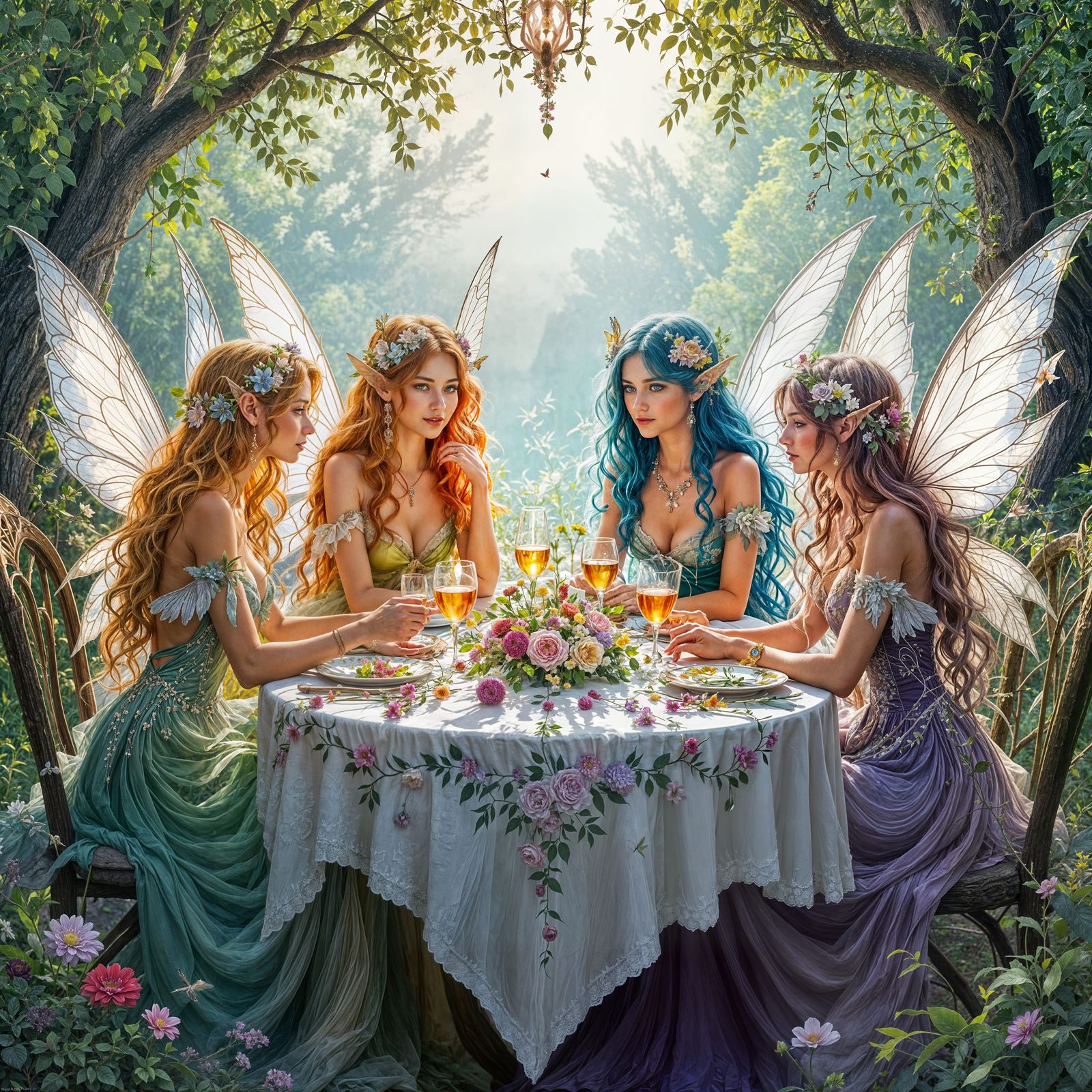 Fairies of Tylwyth Teg with Flowers and Nectar