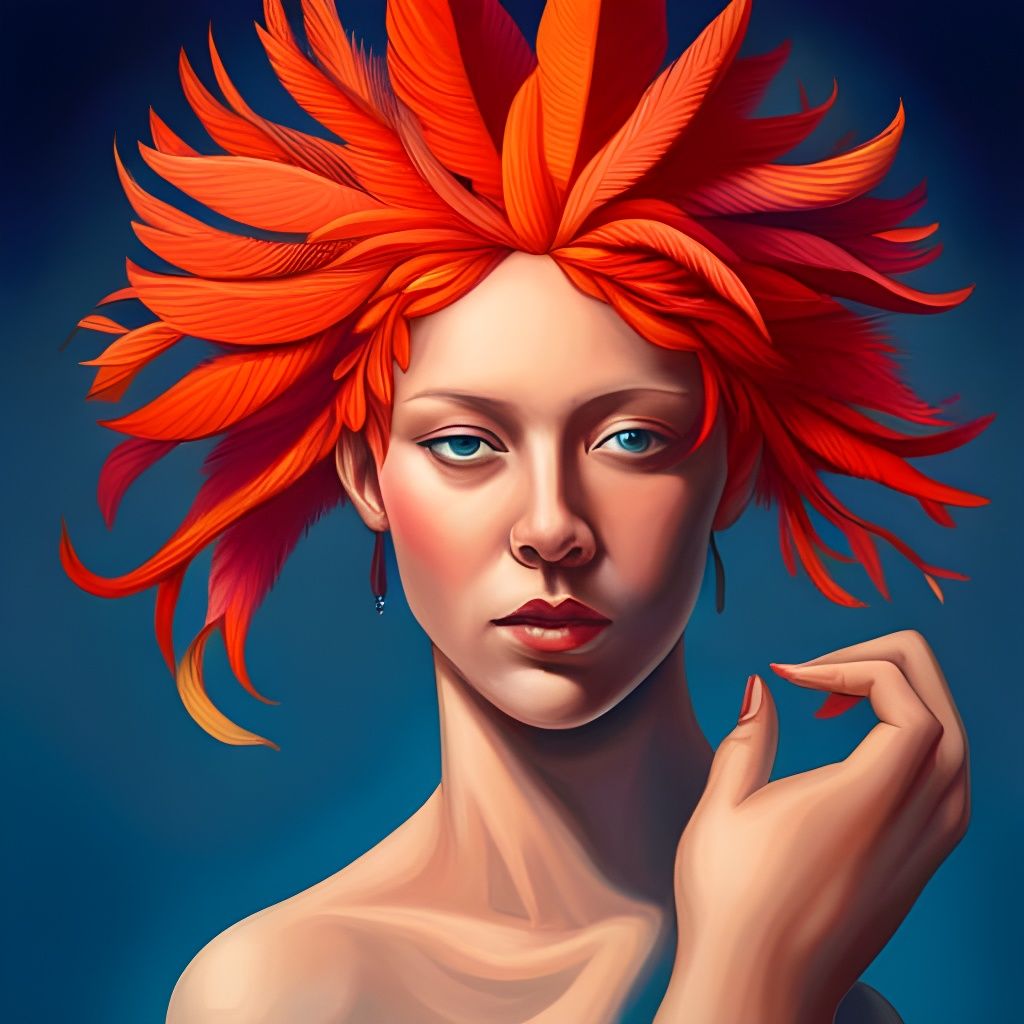 Fiery Feathered Woman in Autumnal Aura