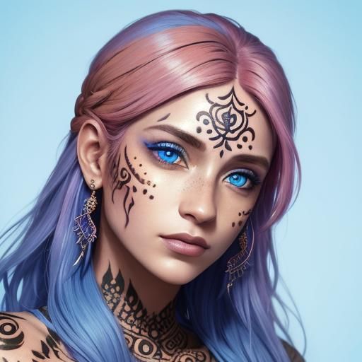 Woman with Henna Tattoos in Digital Art Style