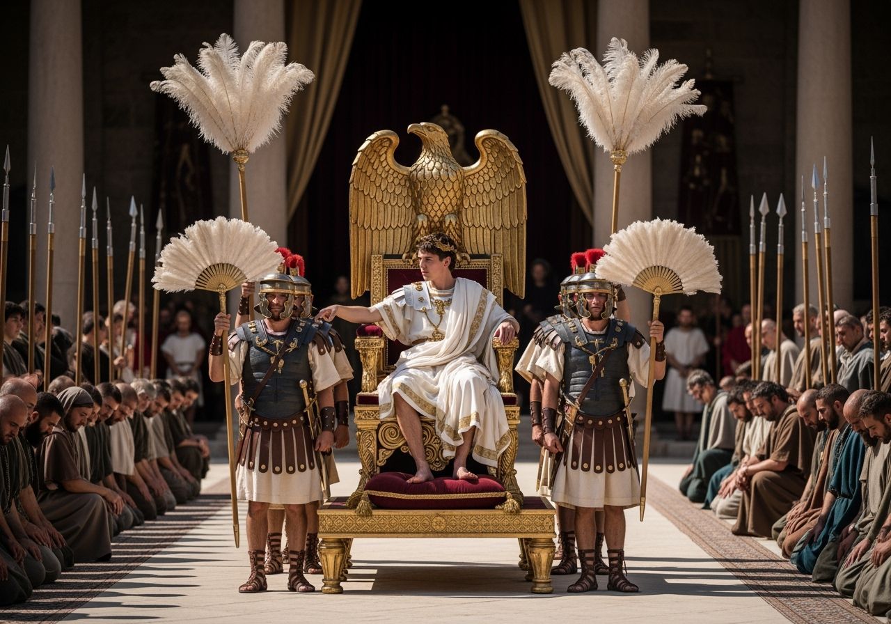 Young Roman Emperor on Golden Throne in Regal Procession