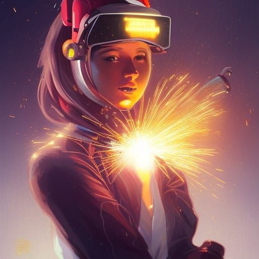 Welding Woman Portrait in Hyperdetailed Style