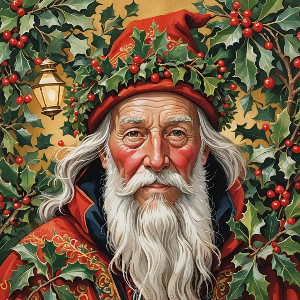 Warm Folk Art Portrait of a Jovial Gentleman in Festive Atti...