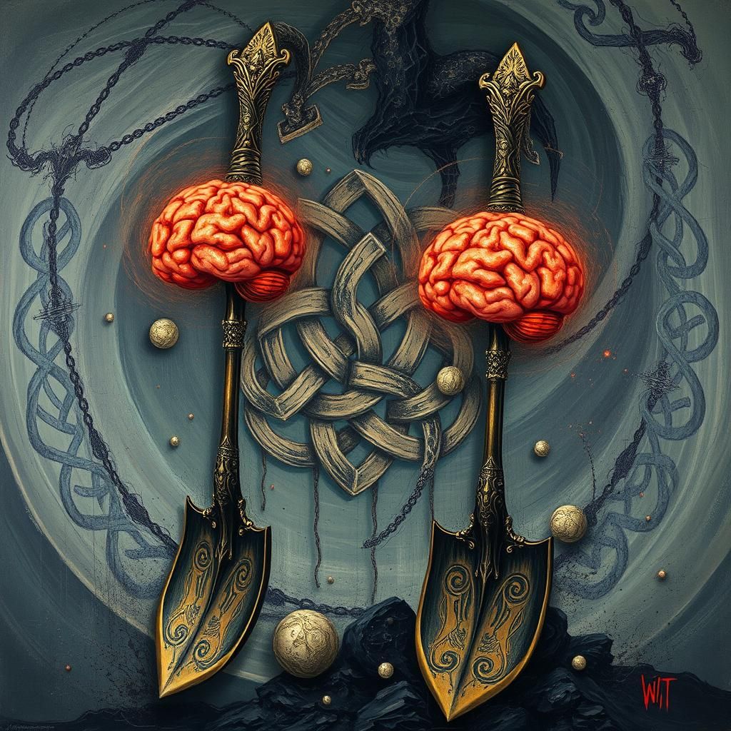 Surreal Shovels with Brains in Impasto Style