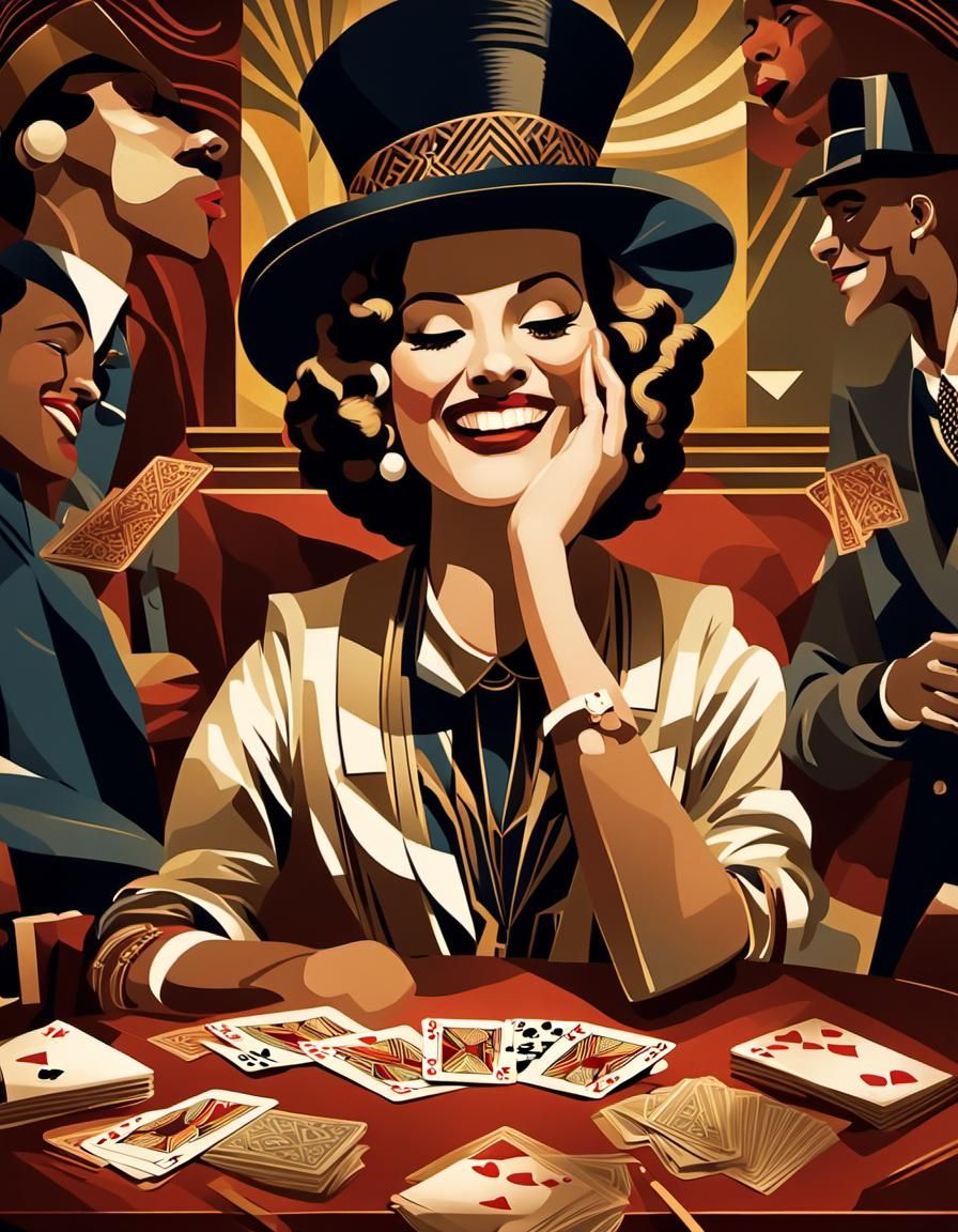 Art Deco Friends Playing Cards in Jazz Club