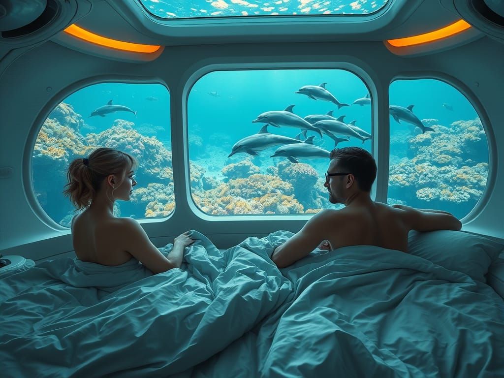 Underwater Bedroom Scene in Hyperrealistic Style