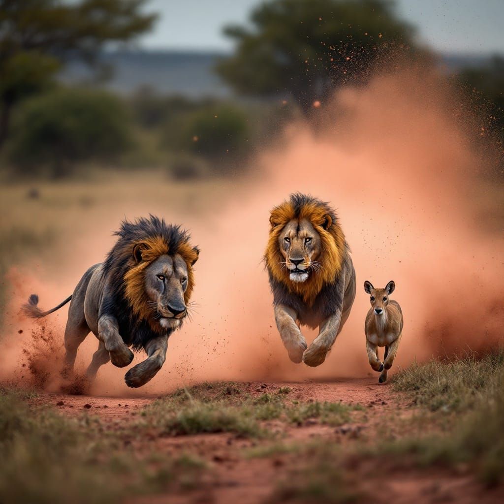 African Savanna Chase Scene in Golden Light