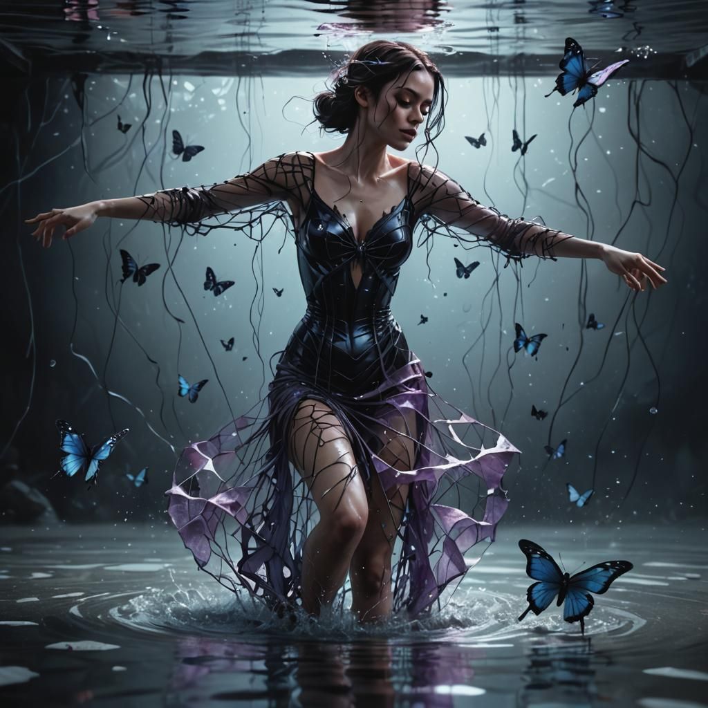 Woman with Marble Skin Dancing in Water