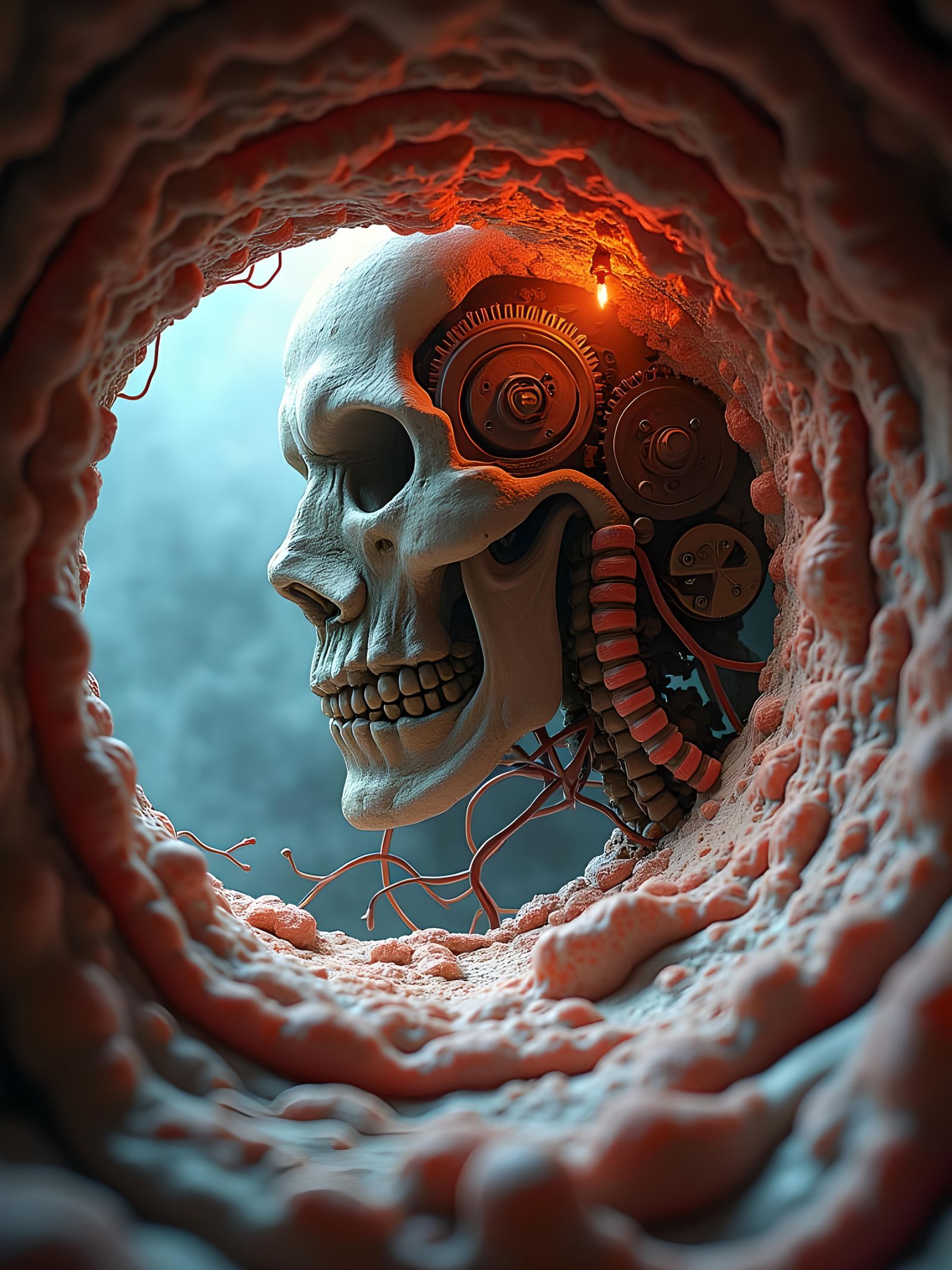 Steampunk Engine Inside Human Skull