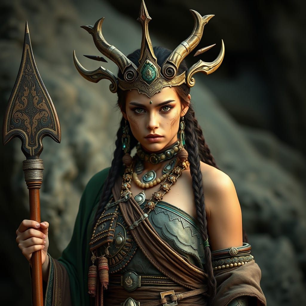 Ethereal Female Shaman in Ancient Attire