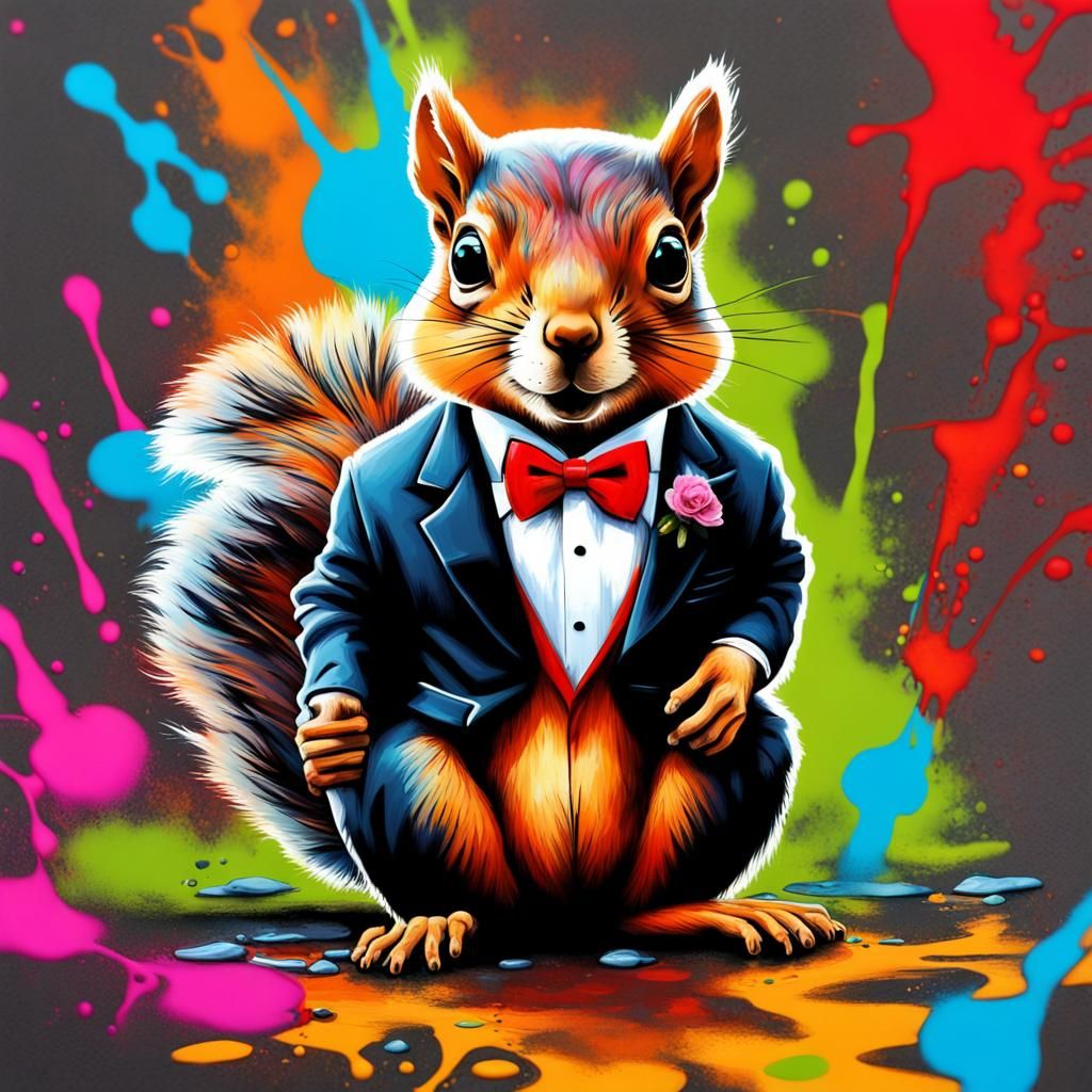 Squirrel in Tuxedo: Graffiti Splash Art