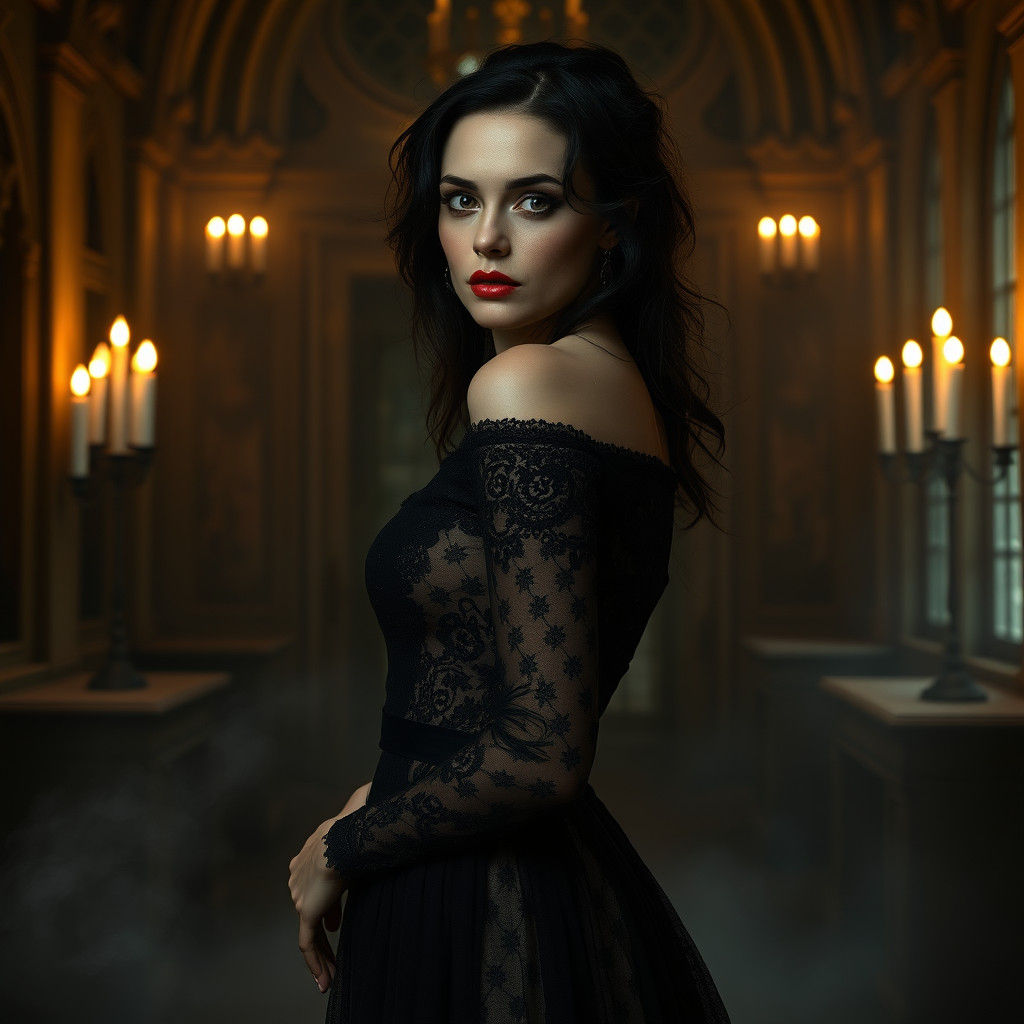 Gothic Portrait of Woman in Castle