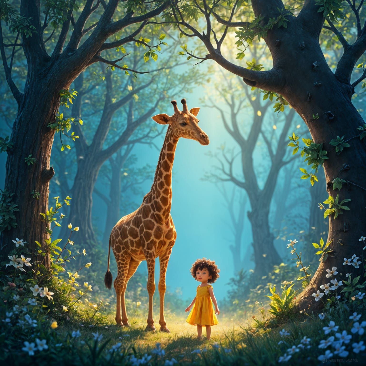 Giraffe and Child Fantasy Concept Art