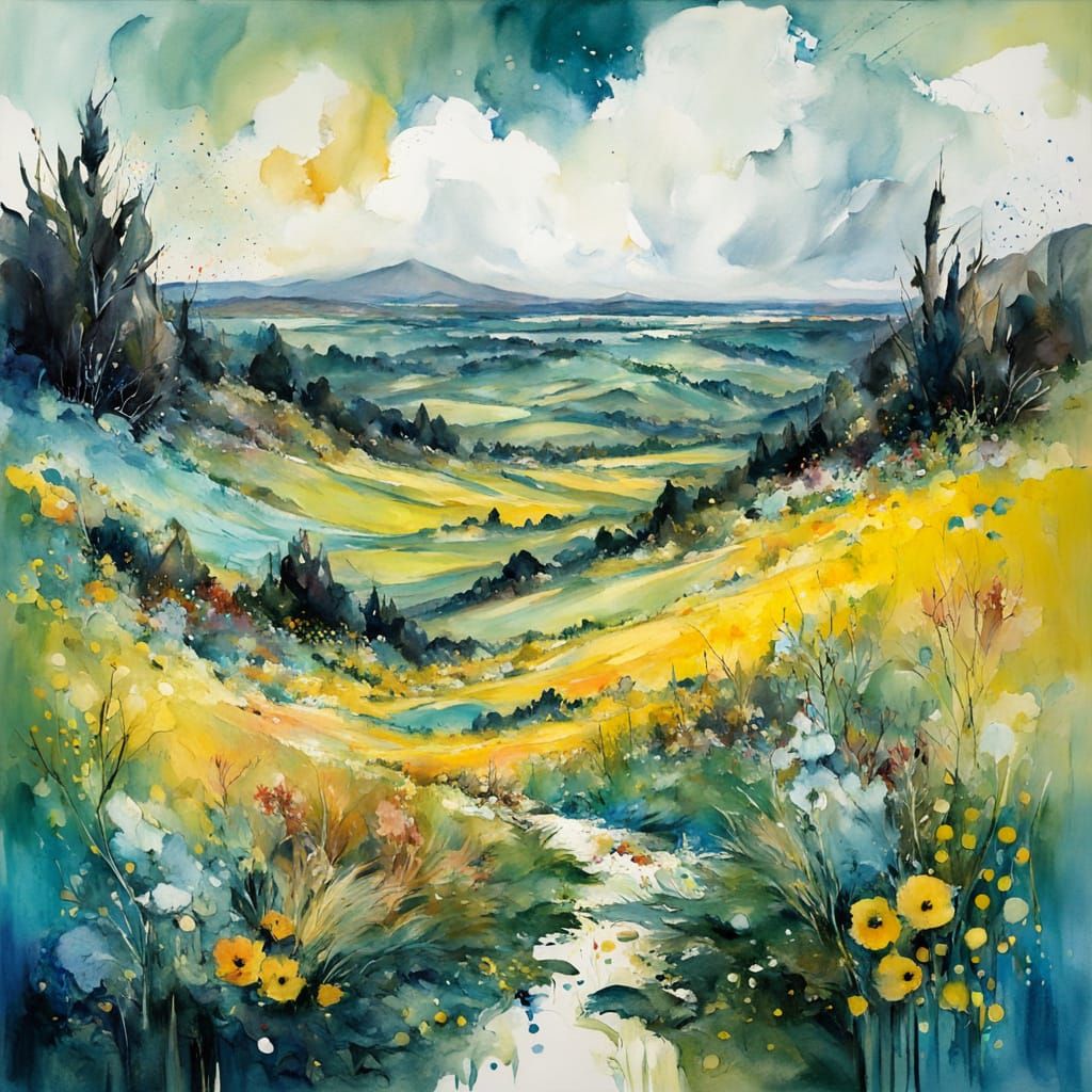 Polka Dot Field: Impressionist Gouache Painting