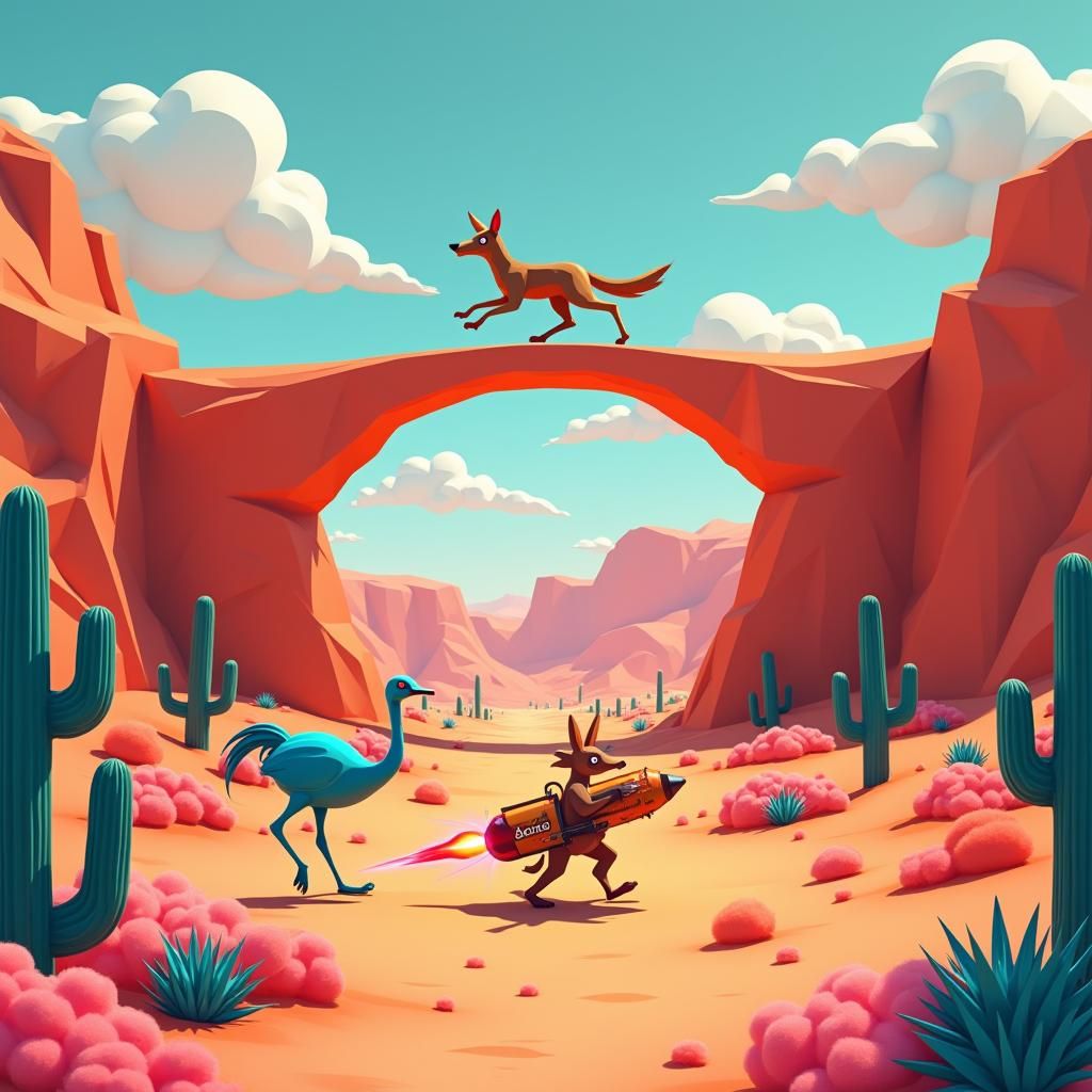 Stylized Low Poly Desert Chase Scene