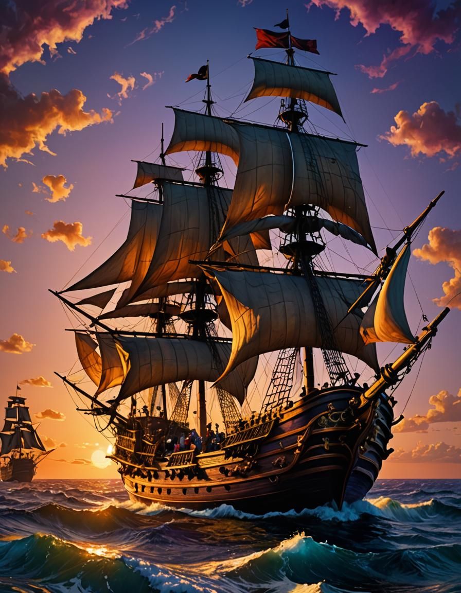Pirate Ship Sets Sail: HDR Painting