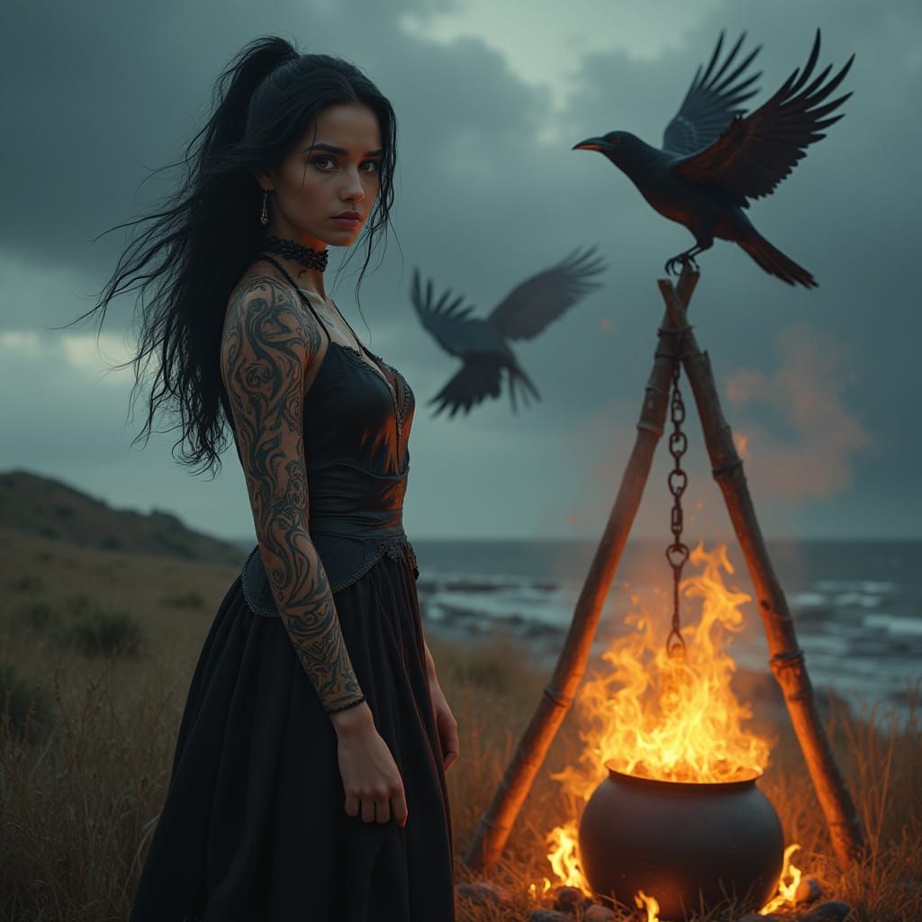 Mysterious Celtic Goddess on Windswept Hill