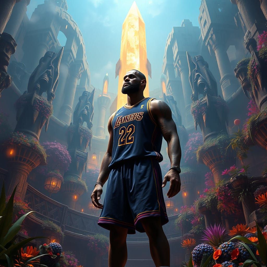 Lebron James in a Dreamlike Arena with Ancient Architecture