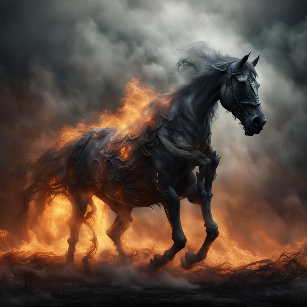 Ethereal Smoke Horse in a Dark Fantasy Fire