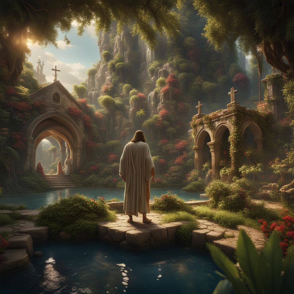 Jesus Teaching Children in a Garden