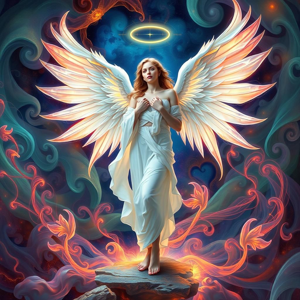 Heavenly Angel in Fractal Dreamscape, a Digital Masterpiece