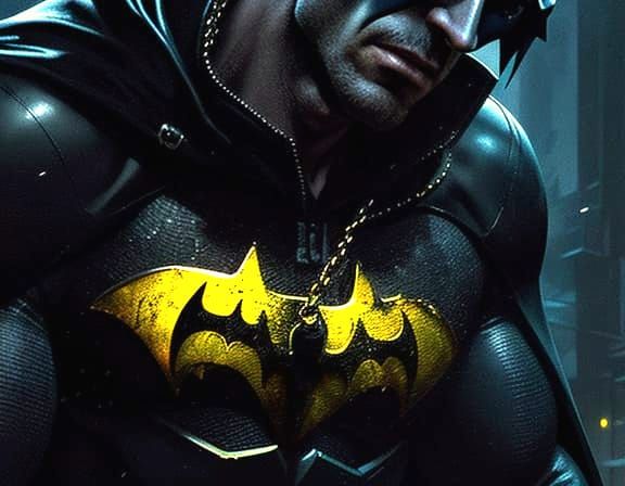 Batman Walks Pet Bat With Chain, Oil Impasto Art