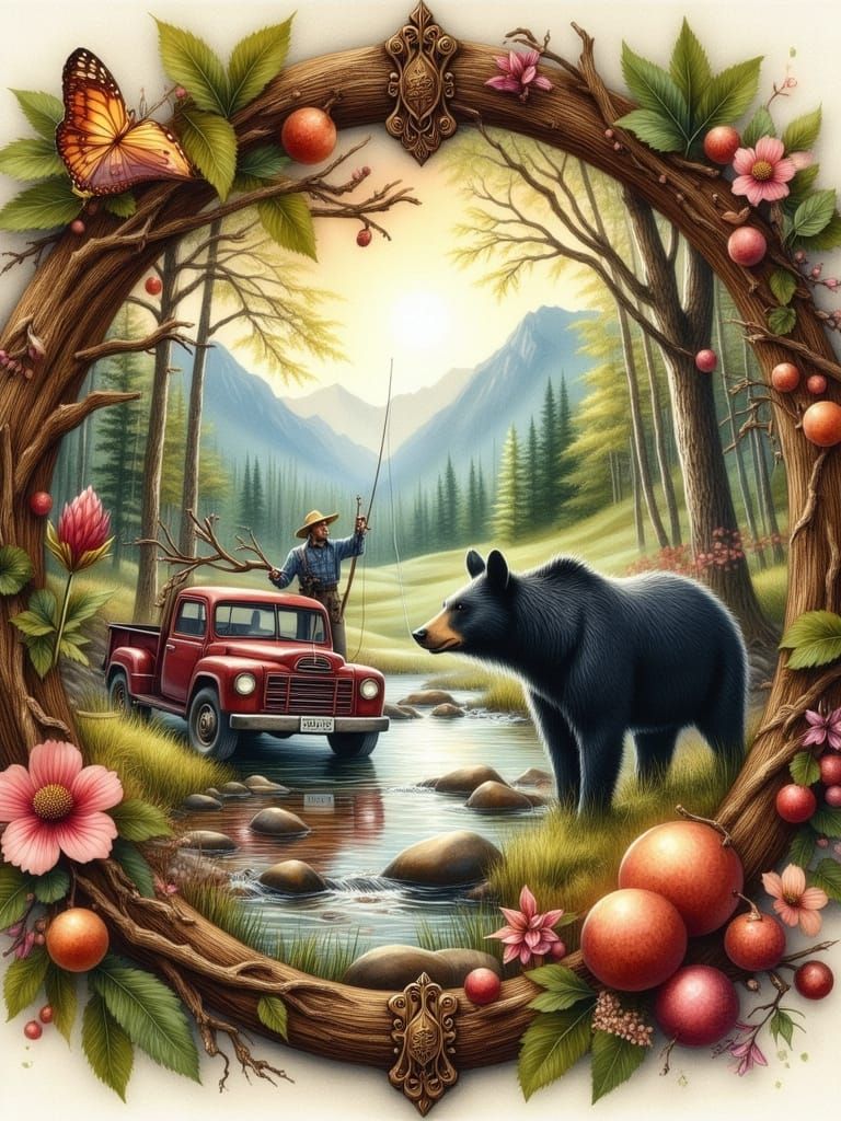 Trail's Wilderness Guide Co. Logo in Oil Painting Style