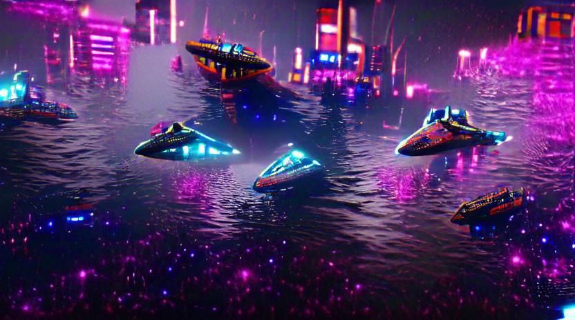 Spaceships Sailing the Galaxy in Synthwave Style