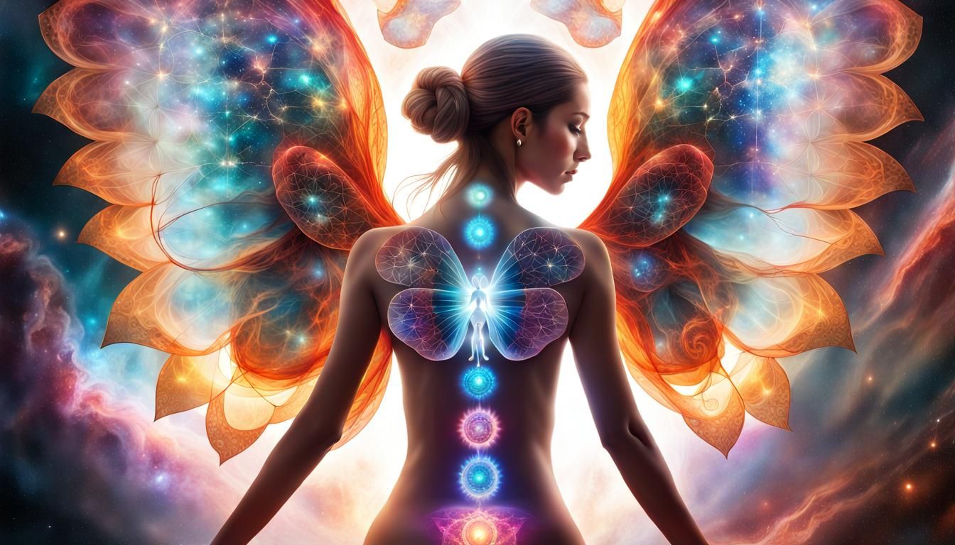 Glowing Angel with Kundalini Explosion in Sacred Geometry