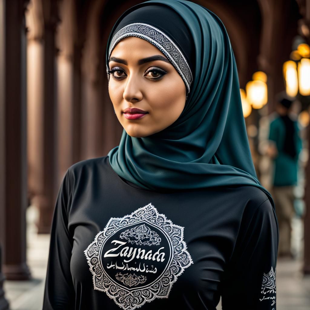 Girl Wearing Hijab with Name on T-shirt