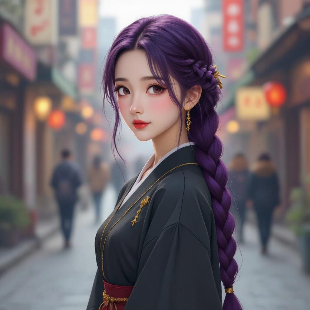 Rumi, Korean Demon Hunter Girl with Purple Hair in Seoul