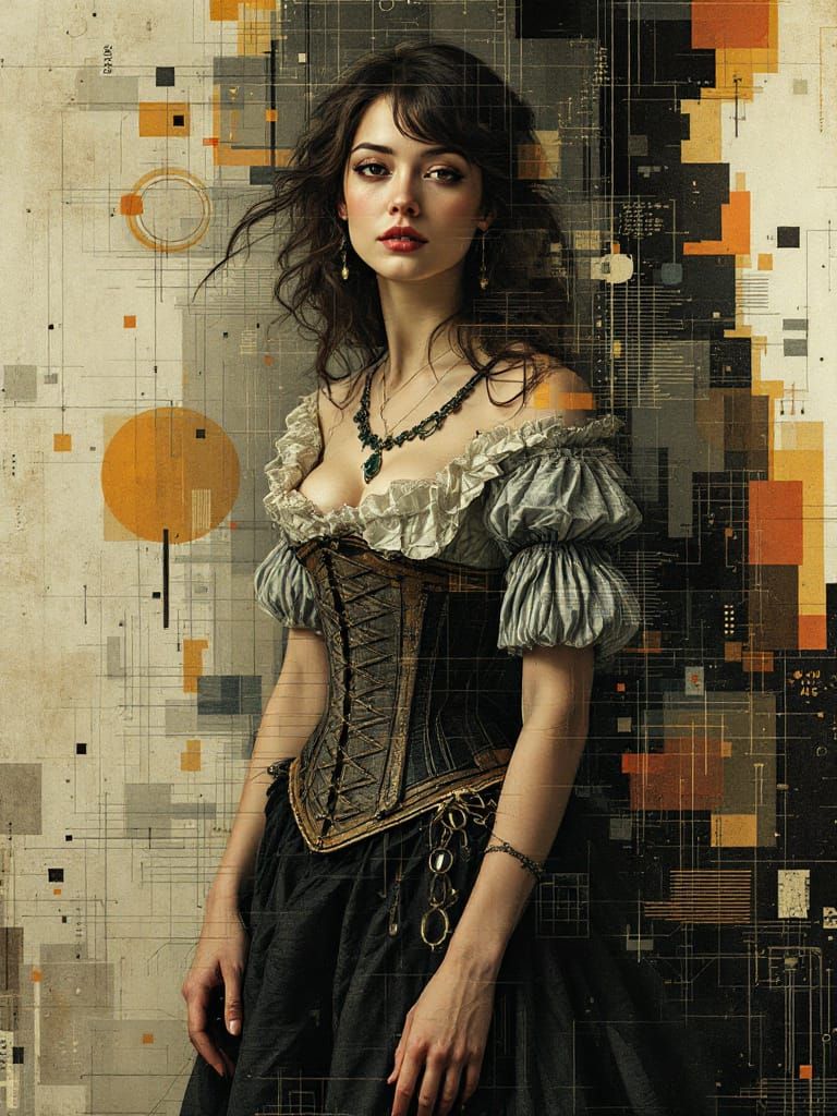Renaissance Woman in Glitch Art Style