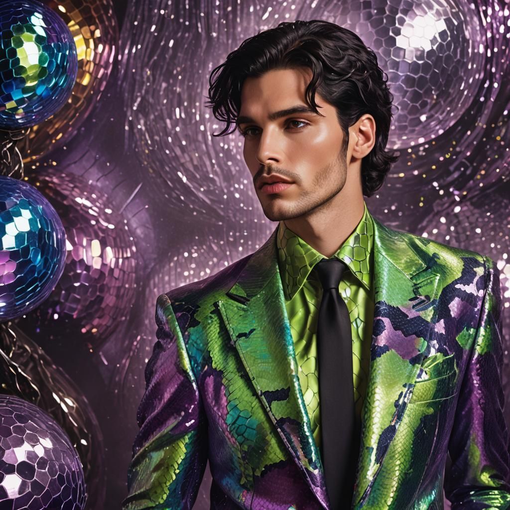 Handsome Man in Shimmering Snake Suit, Fantasy Art