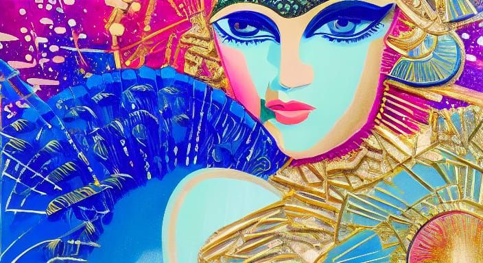 Art Deco Avant-Garde Portrait of a 1920s Lady in Vibrant Col...